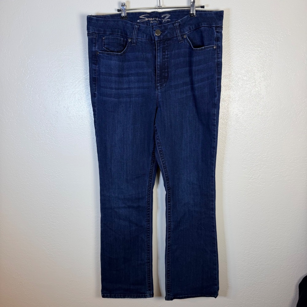 Seven7 Women's 16 Tummyless High Rise Bootcut Jeans Dark Wash Blue Stretch Denim